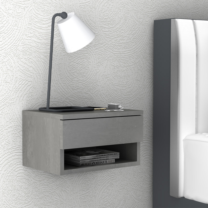 Κομοδίνο επιτοίχιο Mary χρώμα γκρι σκυροδέματος 40x30x23εκ.