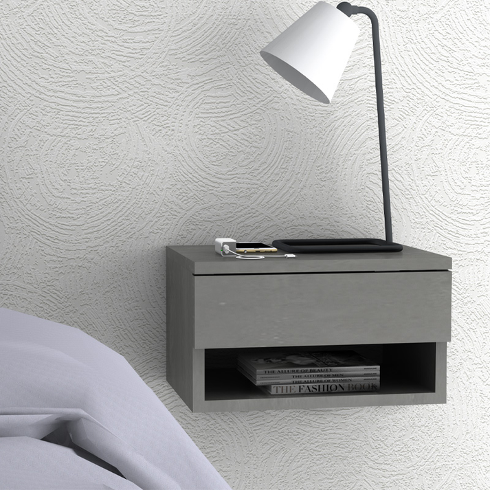 Κομοδίνο επιτοίχιο Mary χρώμα γκρι σκυροδέματος 40x30x23εκ.