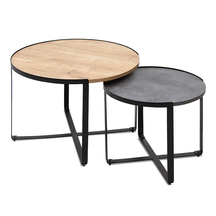 Σετ τραπεζάκια σαλονιού Davis 2τμχ. χρώμα φυσικό οξιάς/γκρι σκυροδέματος 70x69x46εκ.