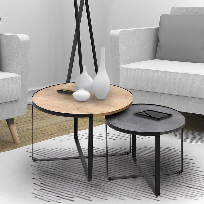 Σετ τραπεζάκια σαλονιού Davis 2τμχ. χρώμα φυσικό οξιάς/γκρι σκυροδέματος 70x69x46εκ.