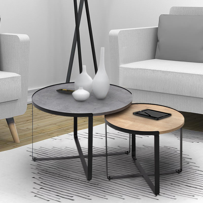 Σετ τραπεζάκια σαλονιού Davis 2τμχ. χρώμα γκρι σκυροδέματος/φυσικό οξιάς 70x69x46εκ.