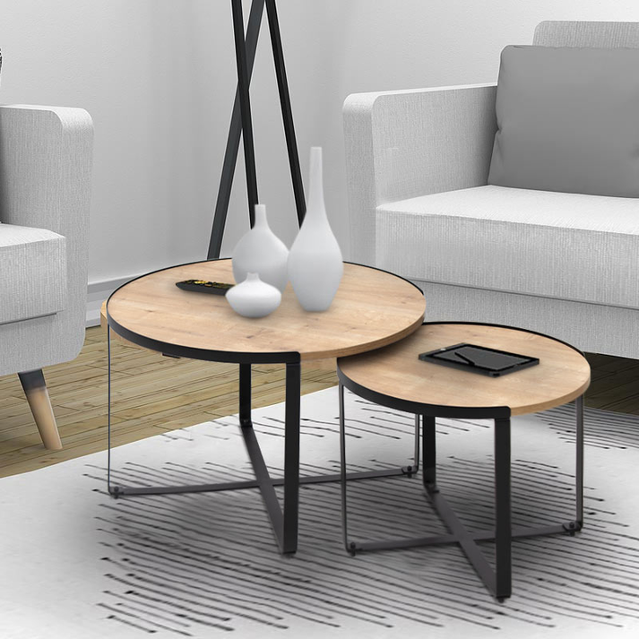 Σετ τραπεζάκια σαλονιού Davis 2τμχ. χρώμα φυσικό οξιάς 70x69x46εκ.