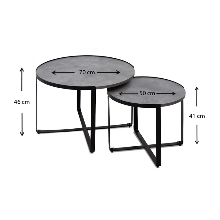 Σετ τραπεζάκια σαλονιού Davis 2τμχ. χρώμα γκρι σκυροδέματος 70x69x46εκ.