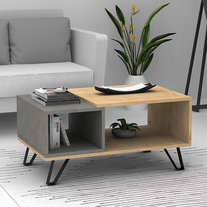 Τραπεζάκι σαλονιού Don χρώμα φυσικό οξιάς - γκρι σκυροδέματος 90x55x44εκ.