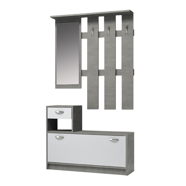 Έπιπλο εισόδου Raynold χρώμα γκρι σκυροδέματος - λευκό 100x30x180εκ.