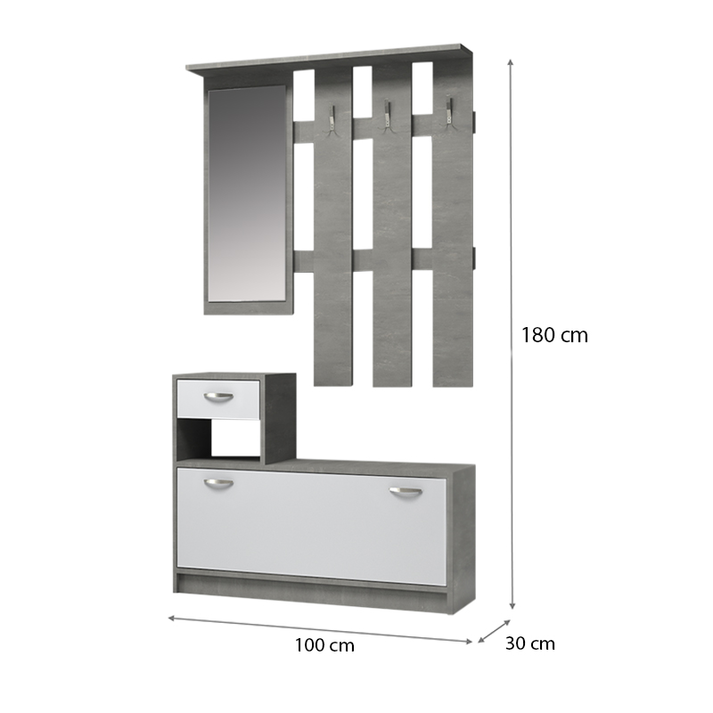 Έπιπλο εισόδου Raynold χρώμα γκρι σκυροδέματος - λευκό 100x30x180εκ.