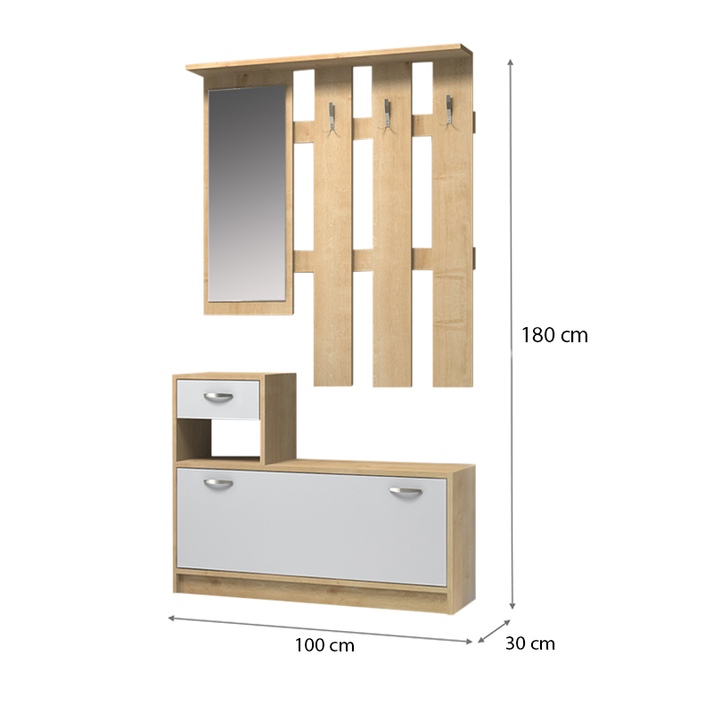 Έπιπλο εισόδου Raynold χρώμα φυσικό οξιάς - λευκό 100x30x180εκ.