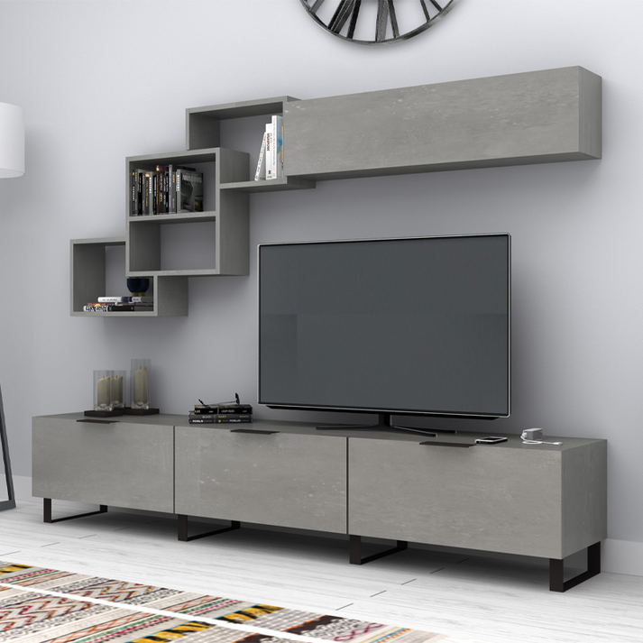 Σύνθεση τηλεόρασης Heydar χρώμα γκρι σκυροδέματος 210x35x40εκ.