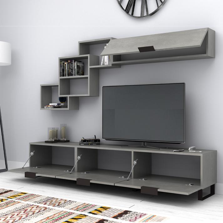 Σύνθεση τηλεόρασης Heydar χρώμα γκρι σκυροδέματος 210x35x40εκ.