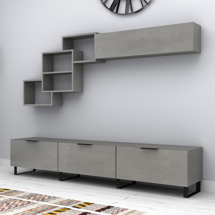 Σύνθεση τηλεόρασης Heydar χρώμα γκρι σκυροδέματος 210x35x40εκ.