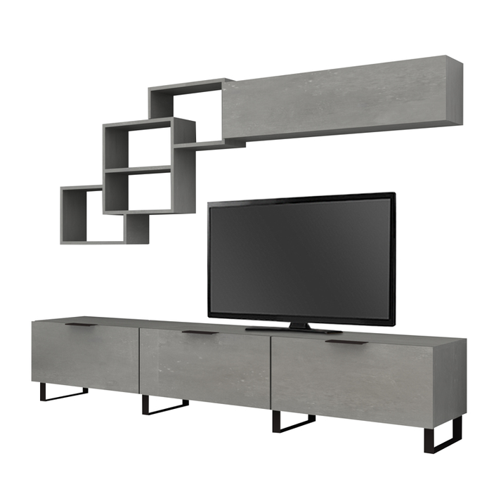 Σύνθεση τηλεόρασης Heydar χρώμα γκρι σκυροδέματος 210x35x40εκ.
