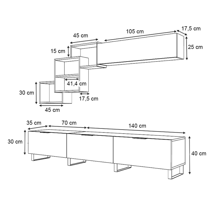 Σύνθεση τηλεόρασης Heydar χρώμα γκρι σκυροδέματος 210x35x40εκ.