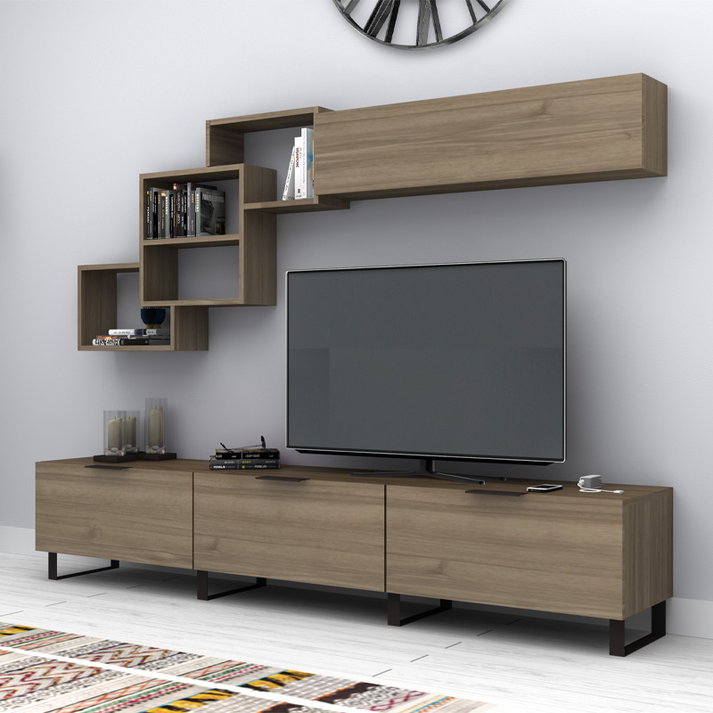 Σύνθεση τηλεόρασης Heydar χρώμα καρυδί 210x35x40εκ.