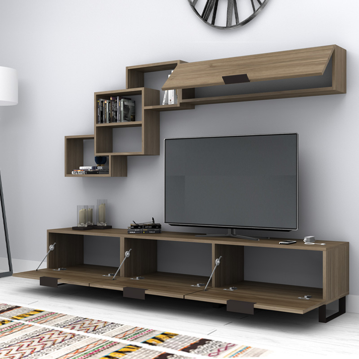 Σύνθεση τηλεόρασης Heydar χρώμα καρυδί 210x35x40εκ.