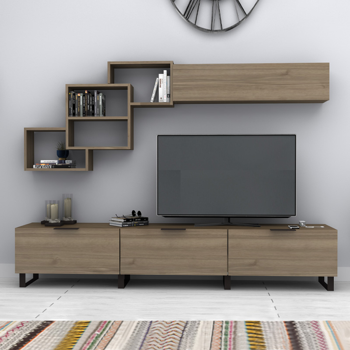 Σύνθεση τηλεόρασης Heydar χρώμα καρυδί 210x35x40εκ.