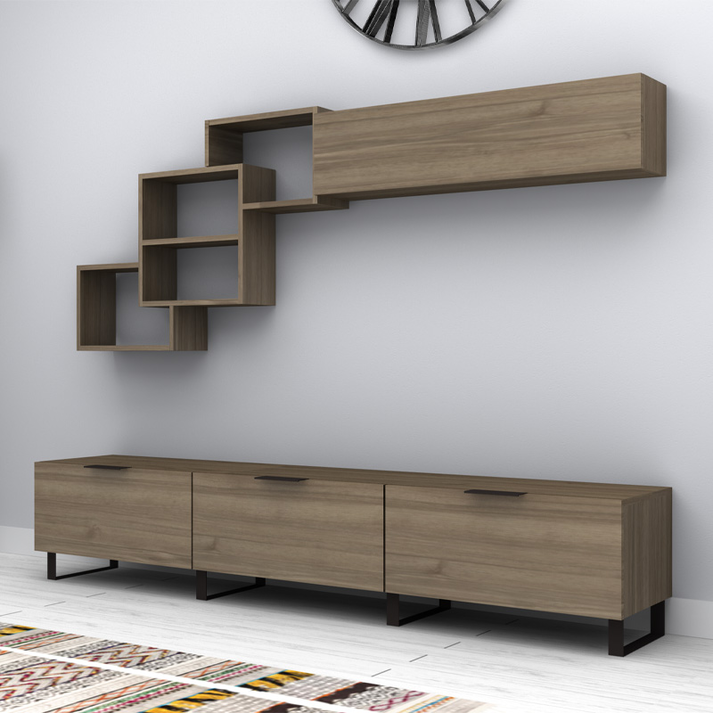 Σύνθεση τηλεόρασης Heydar χρώμα καρυδί 210x35x40εκ.
