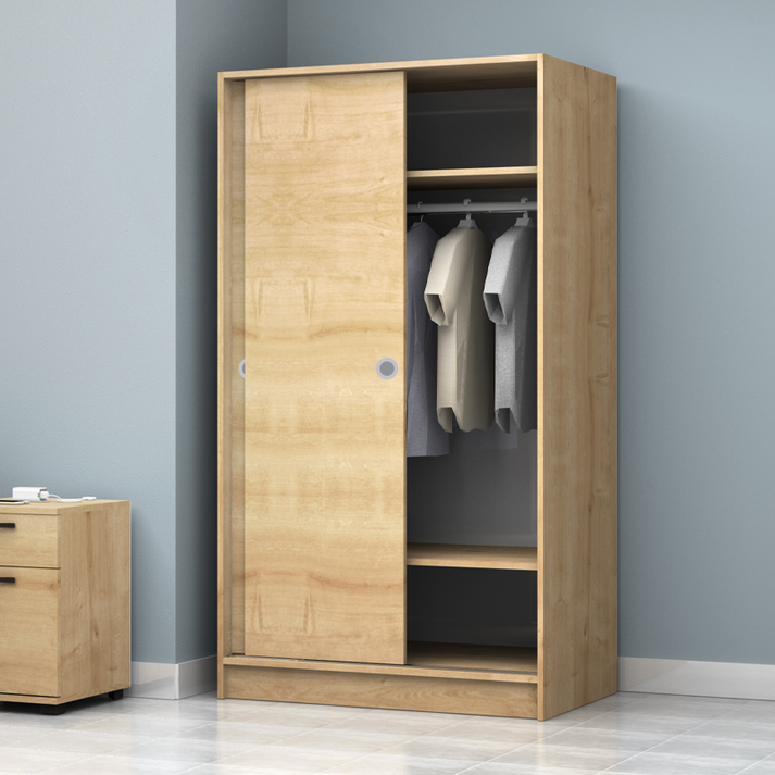 Ντουλάπα ρούχων Misra δίφυλλη συρόμενη χρώμα φυσικό οξιάς 94x52x182εκ.