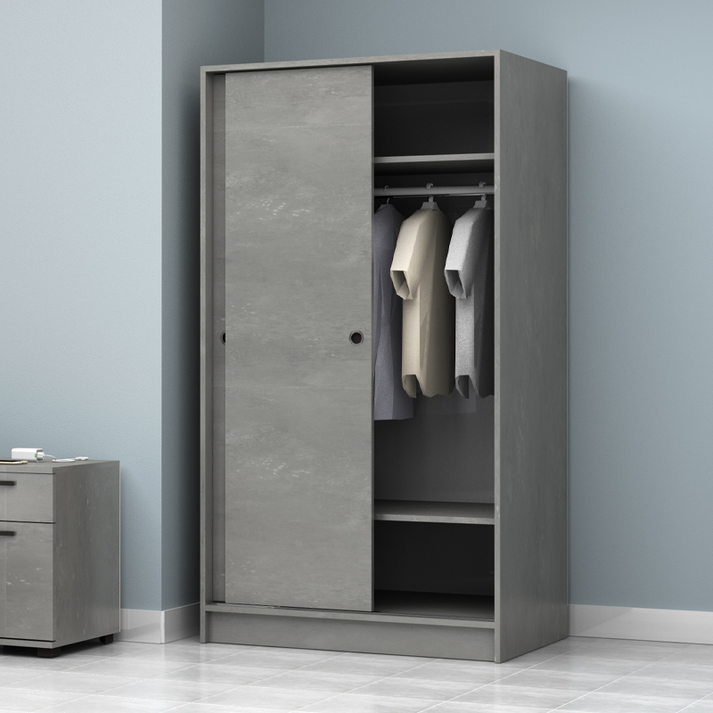 Ντουλάπα ρούχων Misra δίφυλλη συρόμενη χρώμα γκρι σκυροδέματος 94x52x182εκ.