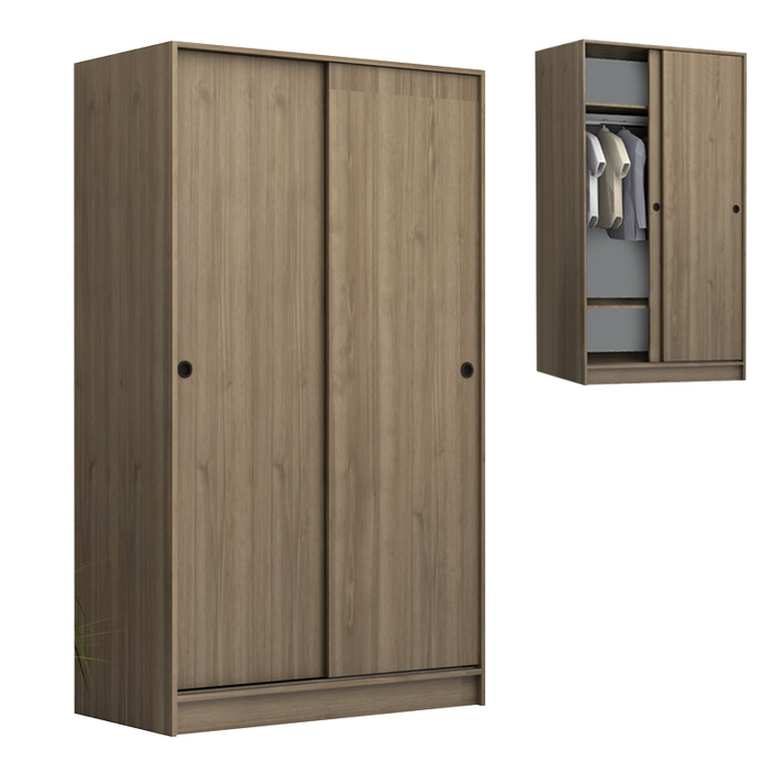 Ντουλάπα ρούχων Misra δίφυλλη συρόμενη χρώμα καρυδί 94x52x182εκ.