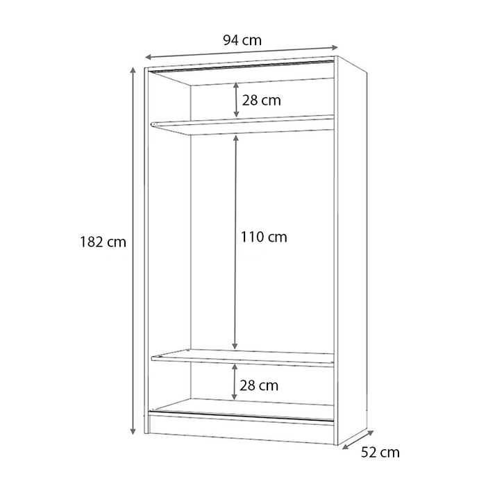Ντουλάπα ρούχων Misra δίφυλλη συρόμενη χρώμα καρυδί 94x52x182εκ.
