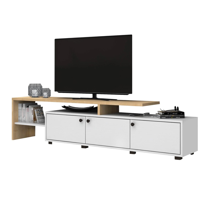 Έπιπλο τηλεόρασης Amadeo χρώμα λευκό - φυσικό οξιάς 197,5x35x46cm.