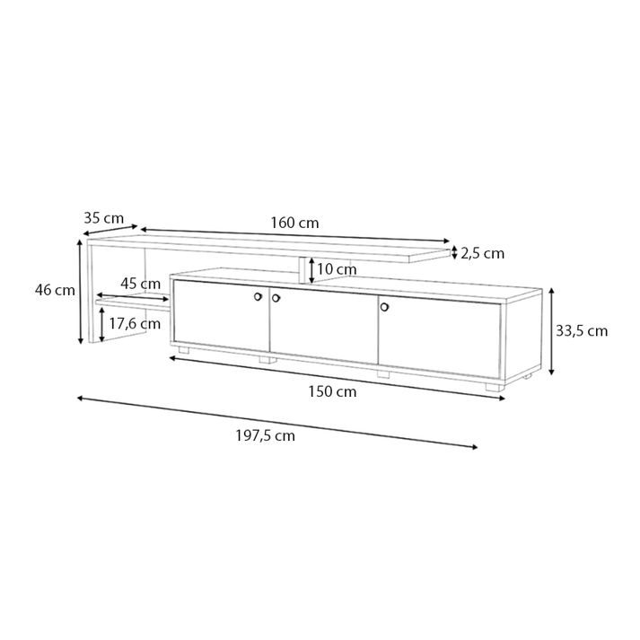 Έπιπλο τηλεόρασης Amadeo χρώμα ανθρακί - φυσικό οξιάς 197,5x35x46cm.