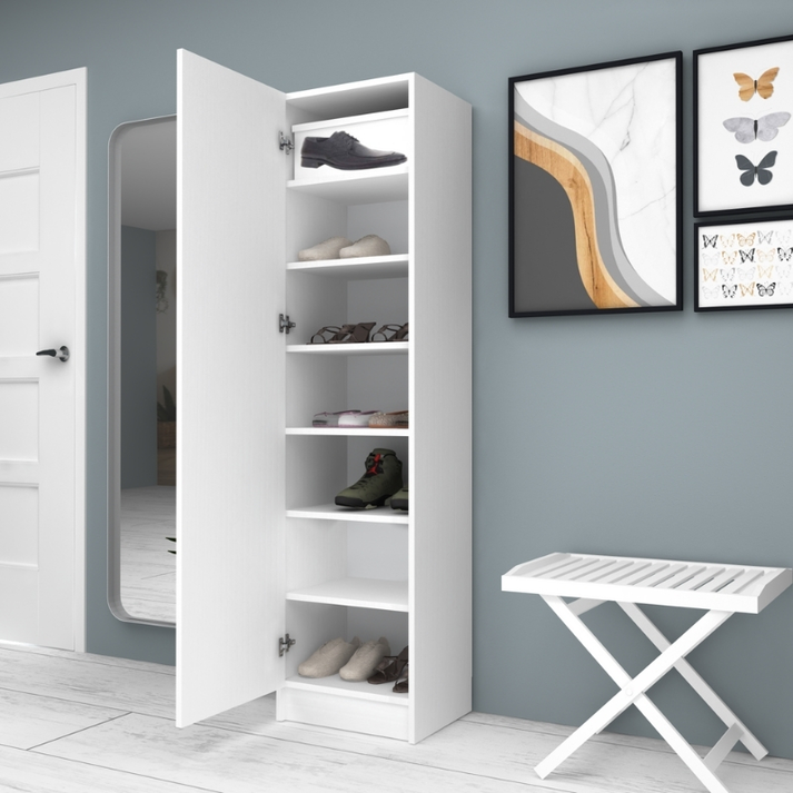 Ντουλάπα ρούχων - παπουτσοθήκη Petro μονόφυλλη χρώμα λευκό 45x38x180εκ.