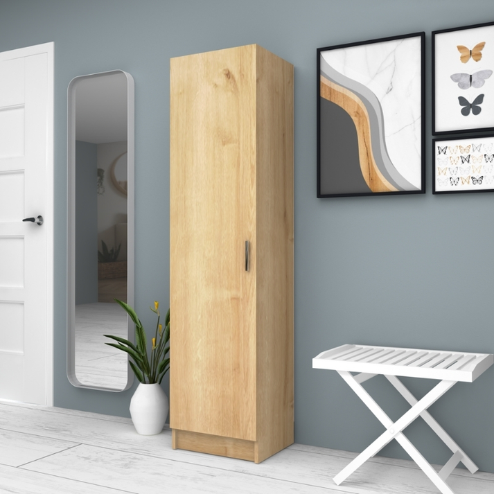 Ντουλάπα ρούχων - παπουτσοθήκη Petro μονόφυλλη χρώμα φυσικό οξιάς 45x38x180εκ.