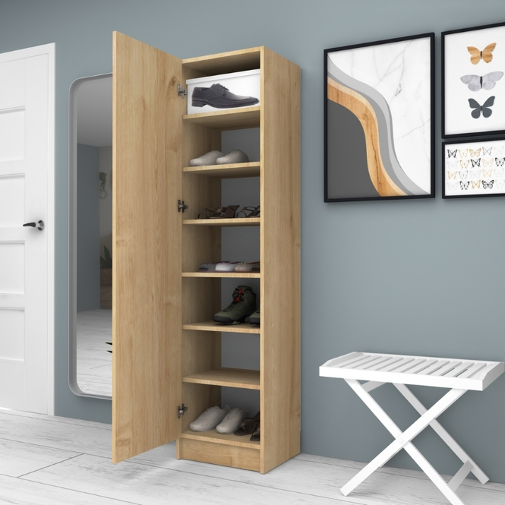 Ντουλάπα ρούχων - παπουτσοθήκη Petro μονόφυλλη χρώμα φυσικό οξιάς 45x38x180εκ.