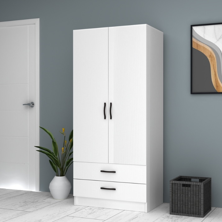 Ντουλάπα ρούχων Ricardo δίφυλλη με συρτάρια χρώμα λευκό 80x51,8x181εκ.