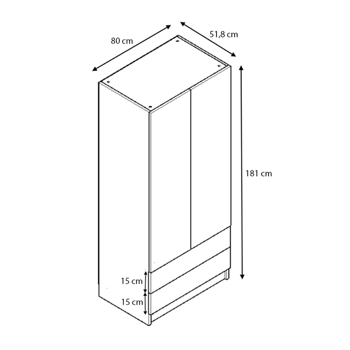 Ντουλάπα ρούχων Ricardo δίφυλλη με συρτάρια χρώμα λευκό 80x51,8x181εκ.