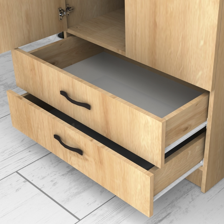 Ντουλάπα ρούχων Ricardo δίφυλλη με συρτάρια χρώμα φυσικό οξιάς 80x51,8x181εκ.