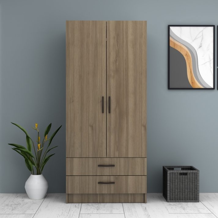 Ντουλάπα ρούχων Ricardo δίφυλλη με συρτάρια χρώμα καρυδί 80x51,8x181εκ.