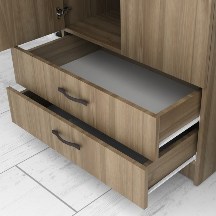 Ντουλάπα ρούχων Ricardo δίφυλλη με συρτάρια χρώμα καρυδί 80x51,8x181εκ.