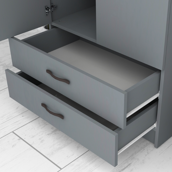 Ντουλάπα ρούχων Ricardo δίφυλλη με συρτάρια χρώμα ανθρακί 80x51,8x181εκ.