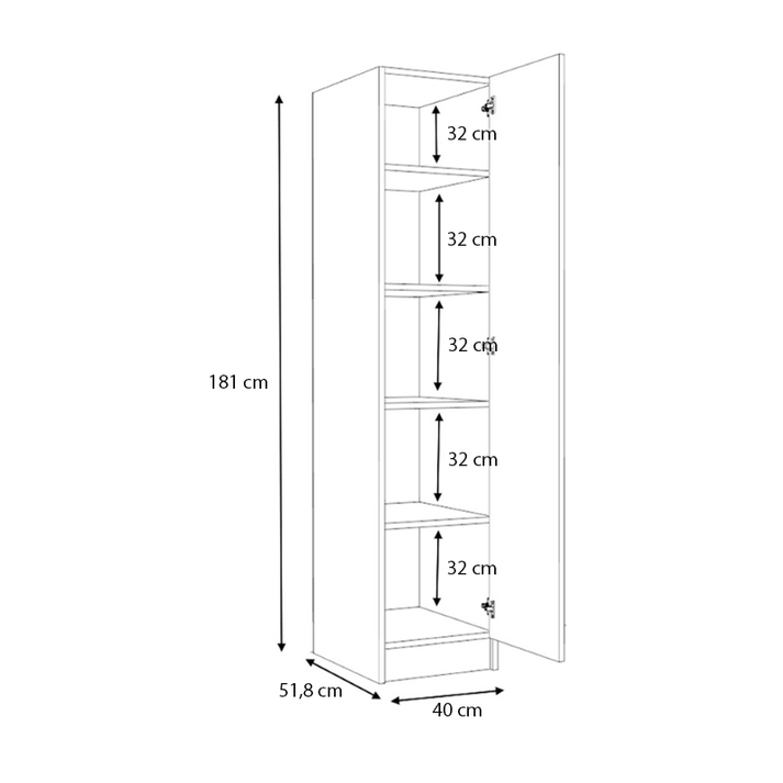 Ντουλάπα ρούχων Ricardo μονόφυλλη χρώμα φυσικό οξιάς 40x51,8x181εκ.