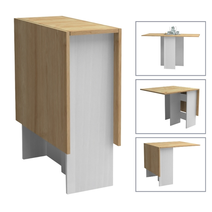 Τραπέζι Pepe επεκτεινόμενο χρώμα λευκό - φυσικό οξιάς 28(56+56)x77x75εκ.