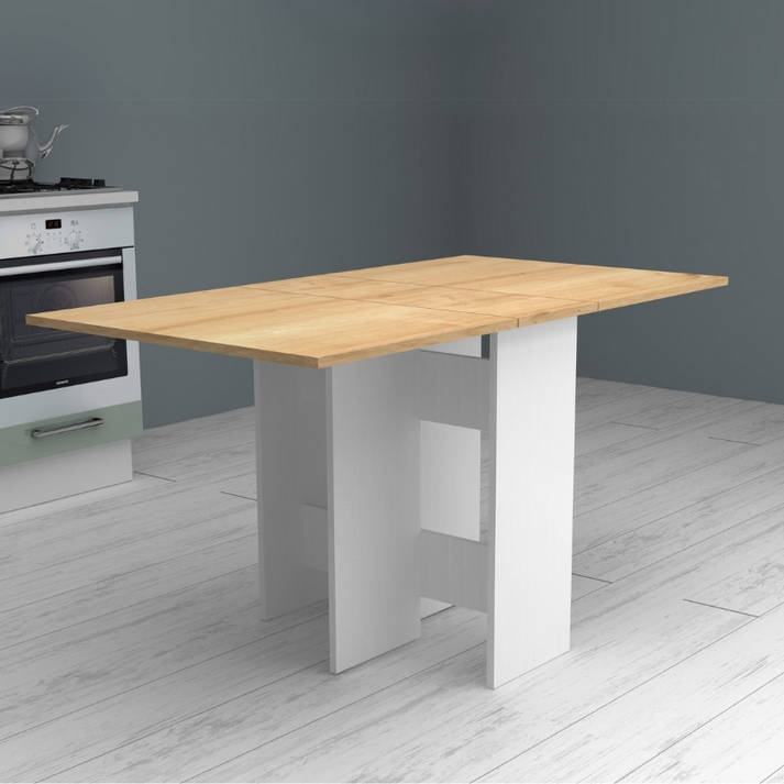 Τραπέζι Pepe επεκτεινόμενο χρώμα λευκό - φυσικό οξιάς 28(56+56)x77x75εκ.