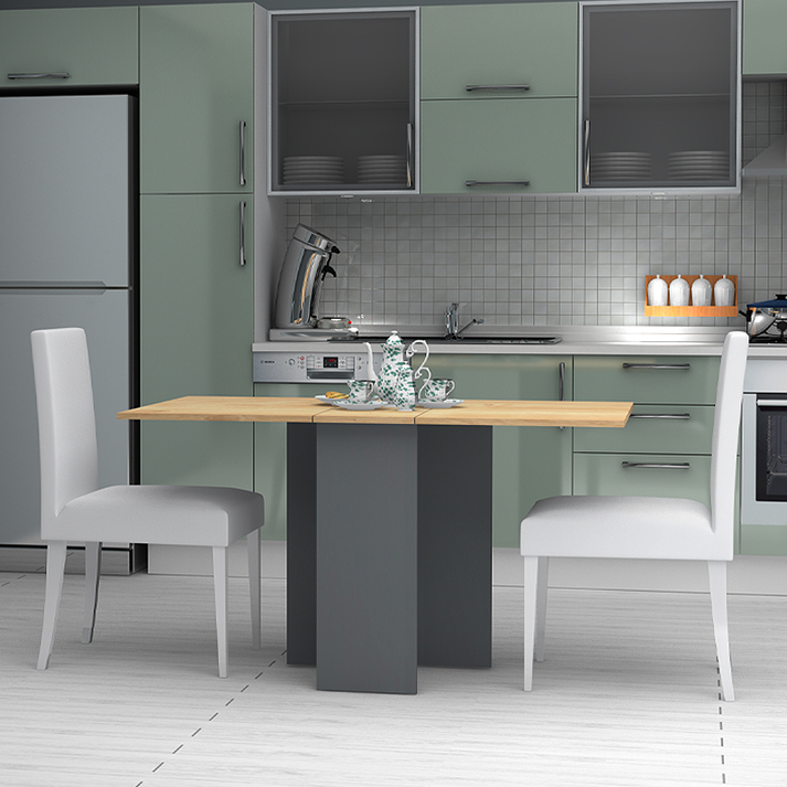 Τραπέζι Pepe επεκτεινόμενο χρώμα ανθρακί - φυσικό οξιάς 28(56+56)x77x75εκ.