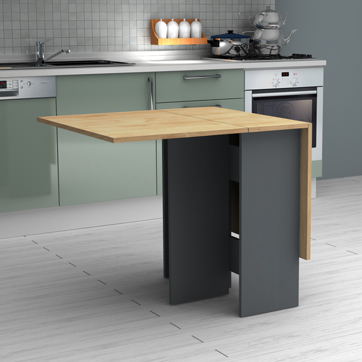 Τραπέζι Pepe επεκτεινόμενο χρώμα ανθρακί - φυσικό οξιάς 28(56+56)x77x75εκ.