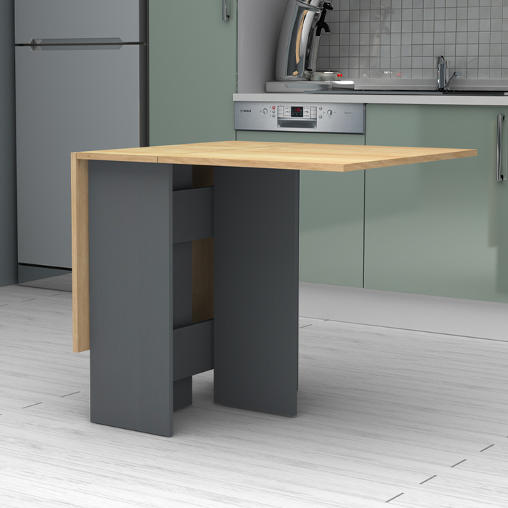 Τραπέζι Pepe επεκτεινόμενο χρώμα ανθρακί - φυσικό οξιάς 28(56+56)x77x75εκ.