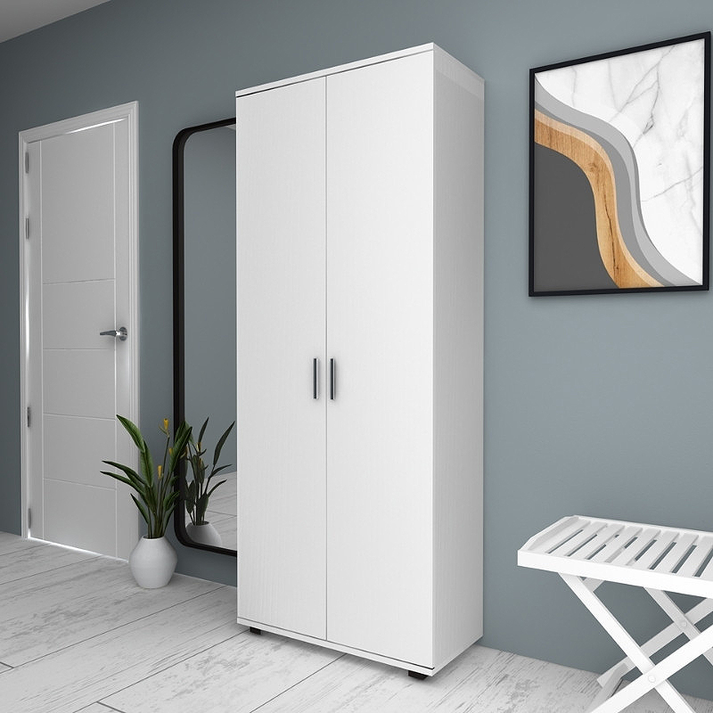 Ντουλάπα ρούχων - παπουτσοθήκη Eric δίφυλλη χρώμα λευκό 76x36x187εκ.