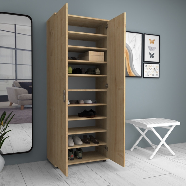 Ντουλάπα ρούχων - παπουτσοθήκη Eric δίφυλλη χρώμα φυσικό οξιάς 76x36x187εκ.