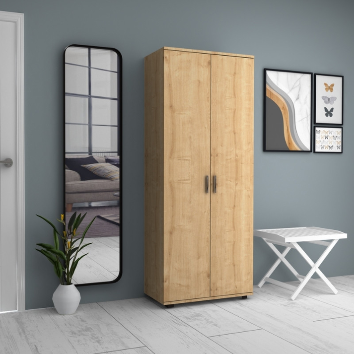 Ντουλάπα ρούχων - παπουτσοθήκη Eric δίφυλλη χρώμα φυσικό οξιάς 76x36x187εκ.