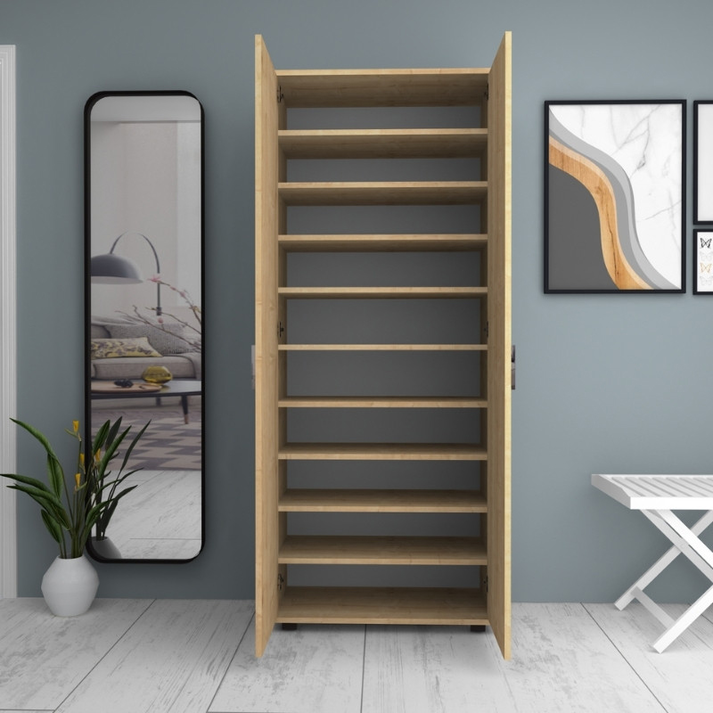 Ντουλάπα ρούχων - παπουτσοθήκη Eric δίφυλλη χρώμα φυσικό οξιάς 76x36x187εκ.