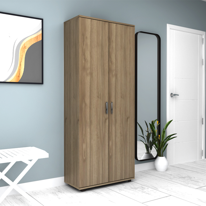 Ντουλάπα ρούχων - παπουτσοθήκη Eric δίφυλλη χρώμα καρυδί 76x36x187εκ.