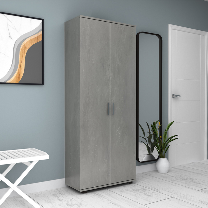 Ντουλάπα ρούχων - παπουτσοθήκη Eric δίφυλλη χρώμα γκρι σκυροδέματος 76x36x187εκ.