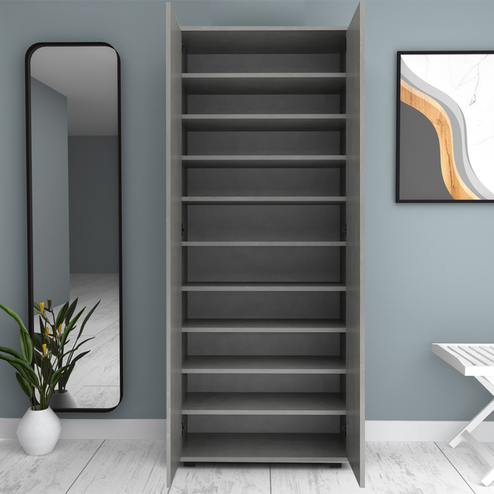 Ντουλάπα ρούχων - παπουτσοθήκη Eric δίφυλλη χρώμα γκρι σκυροδέματος 76x36x187εκ.