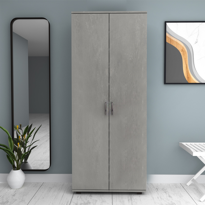 Ντουλάπα ρούχων - παπουτσοθήκη Eric δίφυλλη χρώμα γκρι σκυροδέματος 76x36x187εκ.