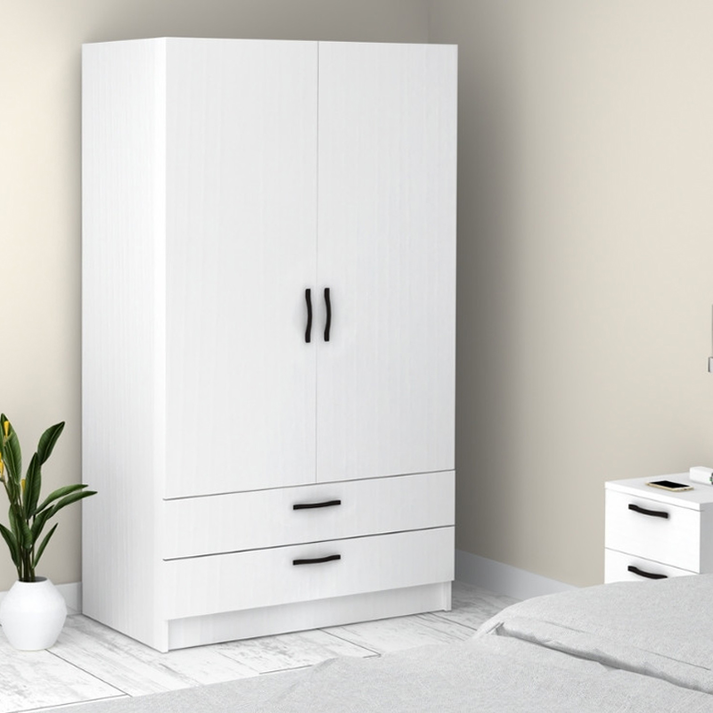 Ντουλάπα ρούχων Victoria δίφυλλη με συρτάρια χρώμα λευκό 100x60x181εκ.